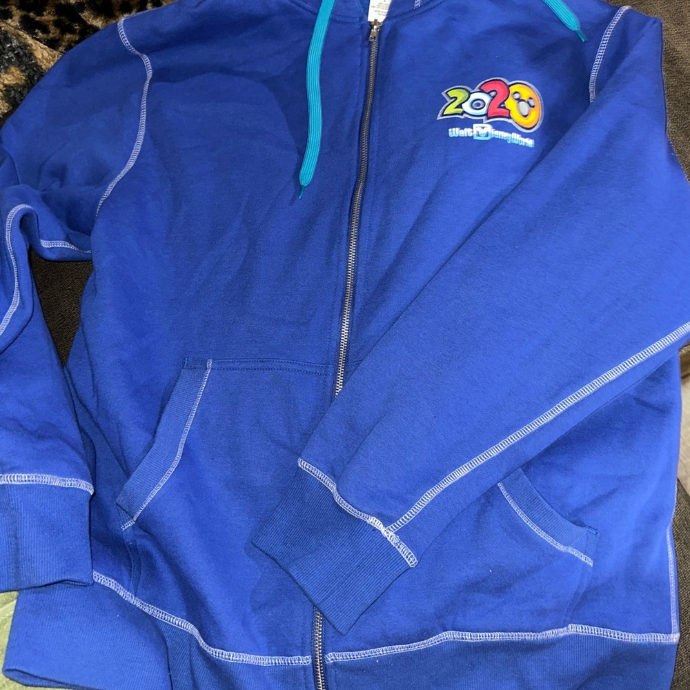 Disney Blue Zip Up Sweater with Stand-Up Collar
